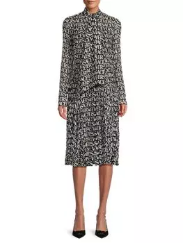 Шелковое платье миди с завязками и логотипом Versace, цвет Black White