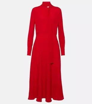 Шелковое платье миди с завязками на воротнике Valentino, красный