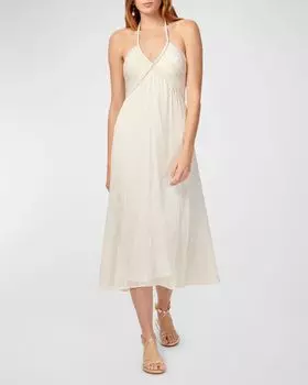 Шелковое платье миди Sonoma с открытой спиной и лямкой металлик Cami NYC, цвет White