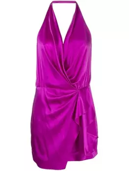 Шелковое платье мини с вырезом халтер и открытой спиной Michelle Mason, фиолетовый