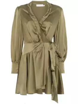 Шелковое платье мини с запахом ZIMMERMANN, зеленый
