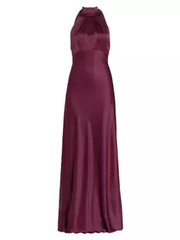 Шелковое платье Мишель с воротником халтер Saloni, цвет wine black