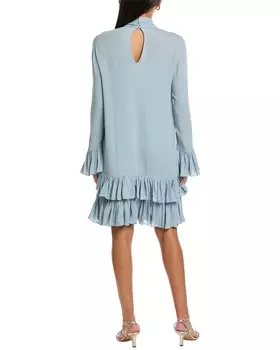 Шелковое платье прямого кроя Valentino с воротником-шарфом, синий