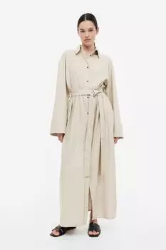 Шелковое платье-рубашка H&M, светло-бежевый