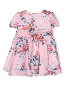 Шелковое платье с цветочным принтом и короткими рукавами Roberto Cavalli Junior, розовый