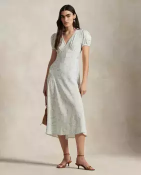 Шелковое платье с цветочным принтом Polo Ralph Lauren, белый