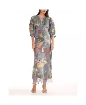 Шелковое платье с металлизированным кружевом Cynthia Rowley, серебряный