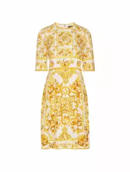 Шелковое платье с принтом Majolica Dolce&Gabbana, мультиколор