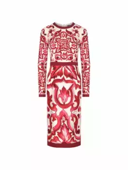 Шелковое платье с принтом Majolica Dolce&Gabbana, мультиколор