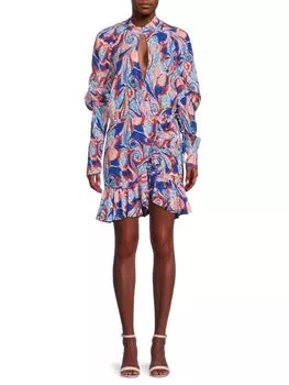 Шелковое платье с принтом Stella Jean, цвет Blue Orange