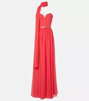 Шелковое платье с шарфом Elie Saab, цвет loulou magenta