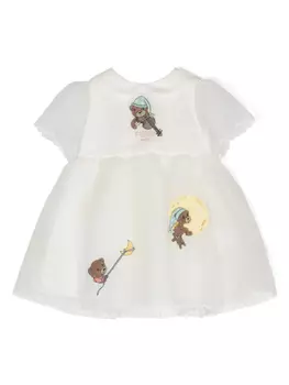 Шелковое платье с вышитым логотипом Fendi Kids, белый