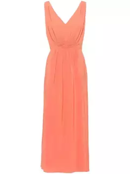 Шелковое платье со сборками MIU MIU, оранжевый