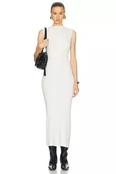 Шелковое платье-свитер в рубчик с воротником-стойкой Enza Costa, кремовый