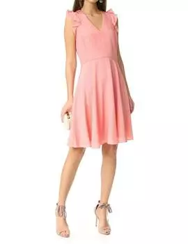 Шелковое платье-трапеция без рукавов с оборками персикового цвета Rebecca Taylor