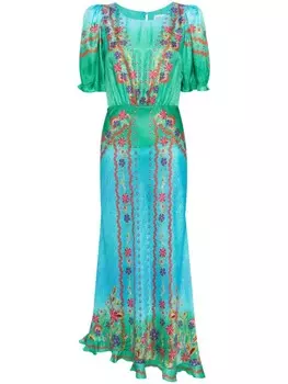 Шелковое платье Vida с цветочным принтом Saloni, синий