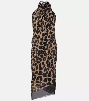 Шелковое пляжное платье с леопардовым принтом Balmain, Leopard