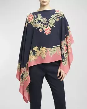 Шелковое пончо Enchanted Garden Engineered Garden Etro, цвет Print On Blue Base