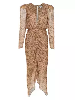 Шелковое шифоновое платье миди Astrid с узором пейсли Ronny Kobo, мультиколор