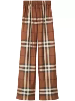 Шелковые брюки Alex в клетку Vintage Check BURBERRY, коричневый