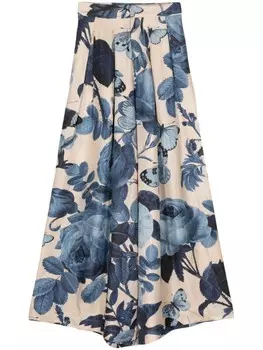 Шелковые брюки палаццо с цветочным принтом Biyan, нейтральный цвет