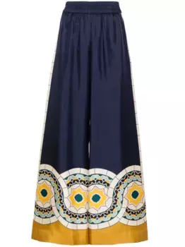 Шелковые брюки палаццо с завышенной талией La DoubleJ, синий