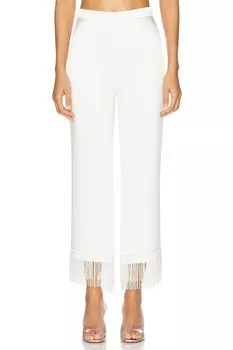 Шелковые брюки с бахромой и бисером из коллаборации с Galia Lahav fleur du mal, слоновая кость