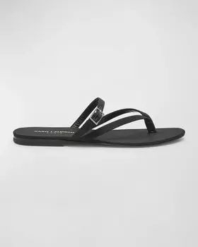 Шелковые сандалии с ремешками с кристаллами и пряжкой Saint Laurent, цвет Black