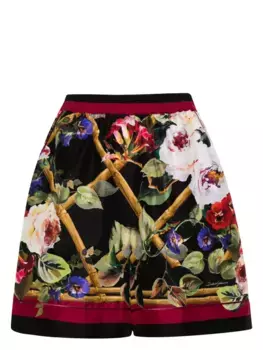 Шелковые шорты с цветочным принтом DOLCE & GABBANA, черный