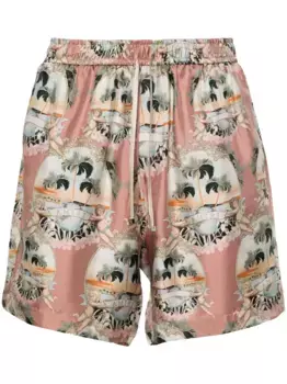 Шелковые шорты с графичным принтом AMIRI, розовый