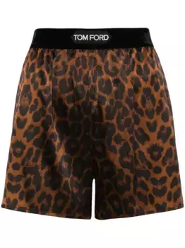Шелковые шорты с леопардовым принтом TOM FORD, коричневый