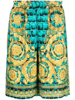 Шелковые шорты с принтом VERSACE, черный