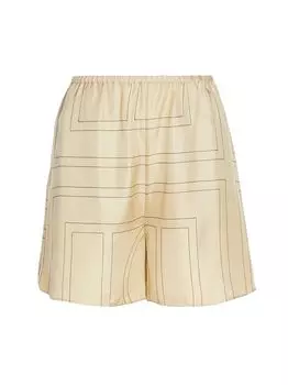 Шелковые шорты с вышитым логотипом Totme, слоновая кость