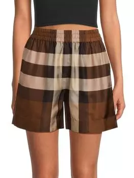 Шелковые шорты в клетку с принтом Burberry, цвет Dark Brown