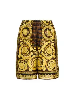 Шелковые шорты в стиле барокко Versace, цвет caramel black gold