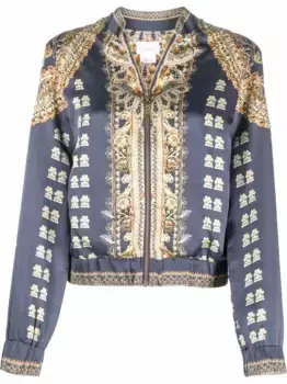 Шелковый бомбер с графичным принтом Camilla, синий
