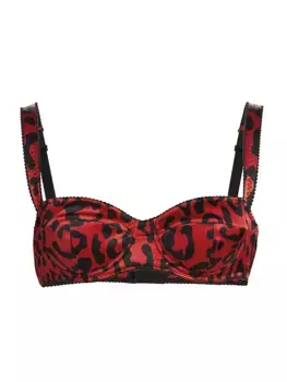 Шелковый бюстгальтер-деми с леопардовым принтом Dolce&Gabbana, цвет leopard nero