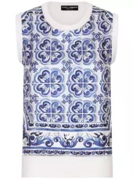 Шелковый джемпер с принтом Majolica DOLCE & GABBANA, синий
