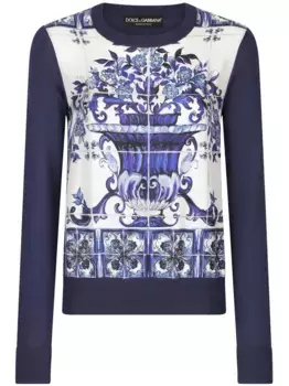 Шелковый джемпер с принтом Majolica DOLCE & GABBANA, синий