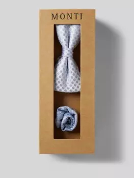 Шелковый галстук-бабочка в комплекте с нагрудным платком Monti, синий