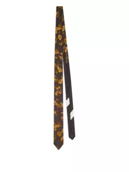Шелковый галстук с цветочным принтом DRIES VAN NOTEN, коричневый