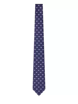 Шелковый галстук с монограммой Emporio Armani, синий