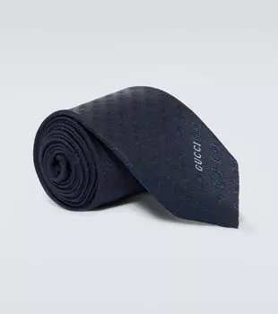 Шелковый галстук с подвеской Horsebit Gucci, Navy/Blue