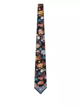 Шелковый галстук с узором Underwater Baroco VERSACE, черный