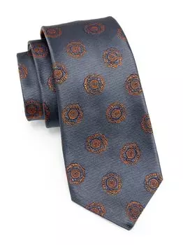 Шелковый галстук с вышивкой Kiton, серый