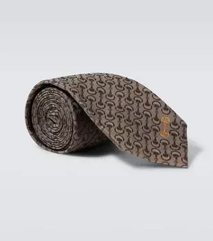 Шелковый галстук с жаккардовым узором Horsebit Gucci, бежевый