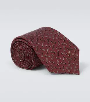 Шелковый галстук с жаккардовым узором Horsebit Gucci, Bordeaux/Light Brown