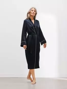 Шелковый халат John Lewis темно-синего цвета с окантовкой