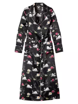 Шелковый халат «Лебединое озеро» Petite Plume, черный