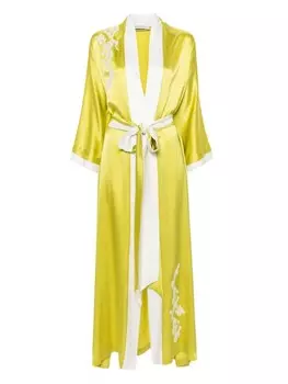 Шелковый халат с кружевом Carine Gilson, зеленый